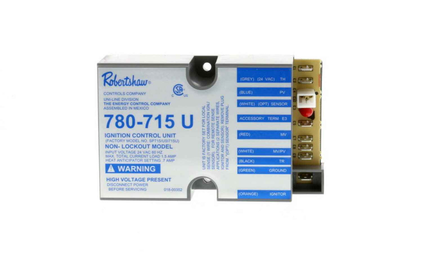 Robertshaw 780-715 | Uni-Kit Ignition Control, 24 VAC, 1.5 A, 50/60 Hz